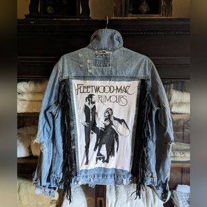 Custom upcycled reworked STEVIE NICKS FLEETWOOD MAC Jean Jacket with Fringe